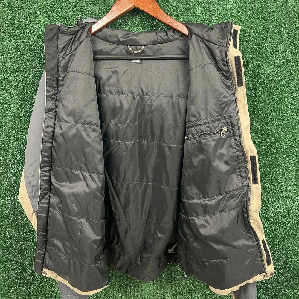 VTG The North Face Jacket Men's L Gray Tan Nylon Insulated Hooded Waterproof Y2K